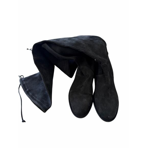 Stuart Weitzman Suede Over The Knee Boots Black Almond Toe Size 6.5 Pull On Styl - Picture 5 of 9